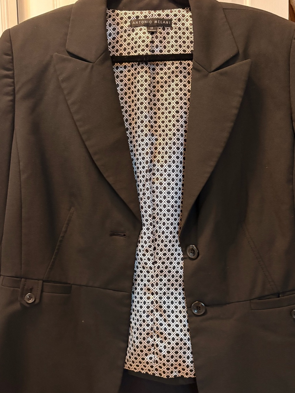 Antonio Melani Black Skirt Suit Size 12 Career Office Blazer Pencil Skirt